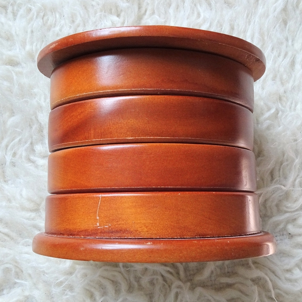 Vintage Wooden Jewelry Box 4 Tier Swivel Trinket Dish w/ Black Felt Lining - Picture 4 of 5